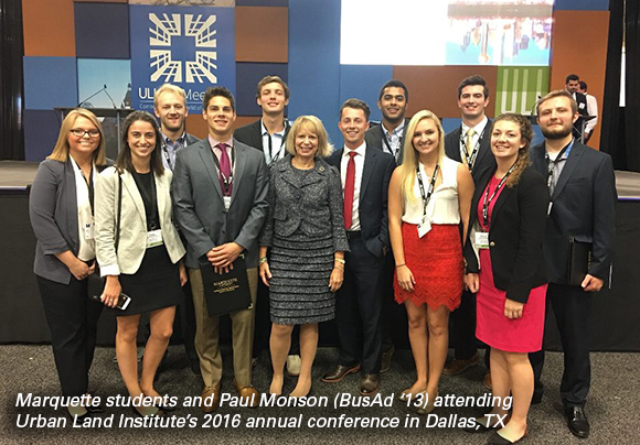 Marquette students and alumnus Paul Monson attending Urban Land Institute 2016 conference
