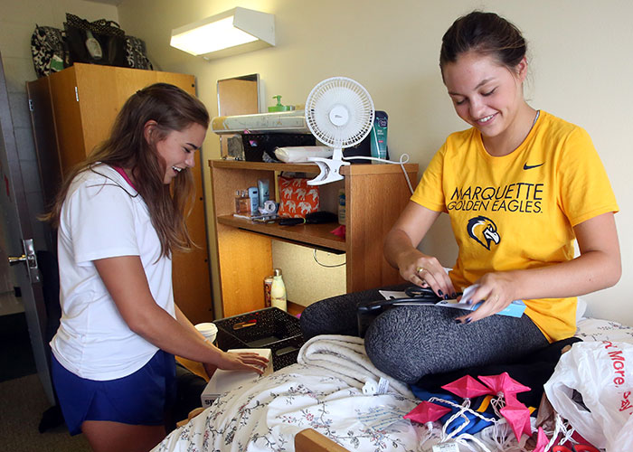 Students in residence hall room