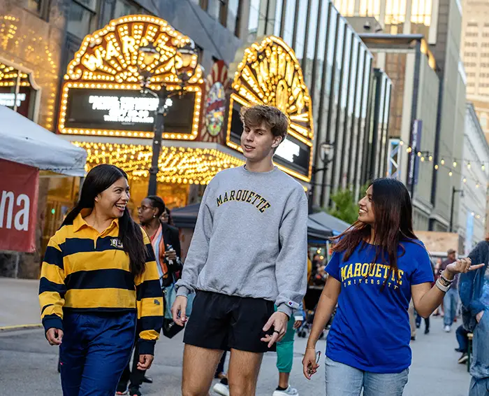 Students near the Warner Grand Theater in downtown Milwaukee