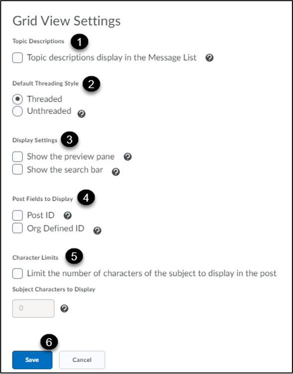 Grid view settings