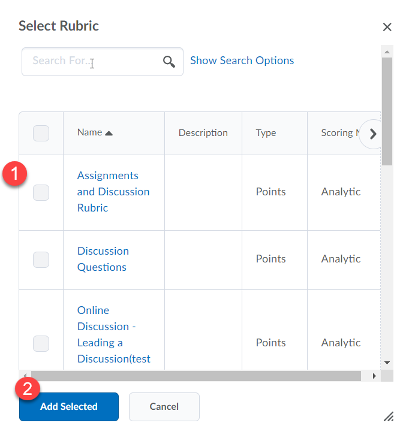 Add selected rubric