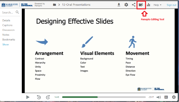 Panopto edit tool
