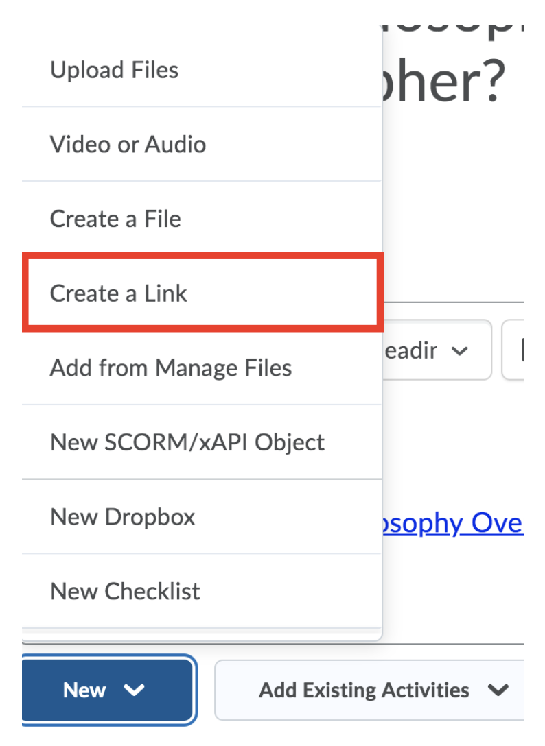 dropdown menu, select create a link