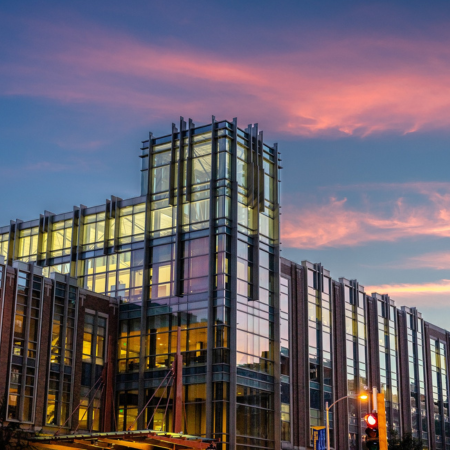 Engineering Hall at dusk