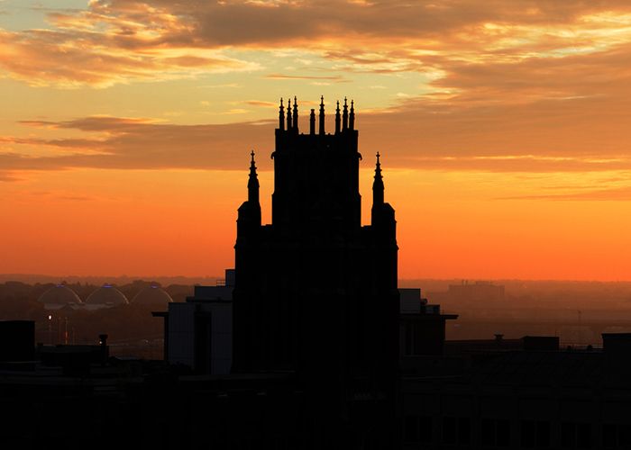 Marquette Hall at sunset