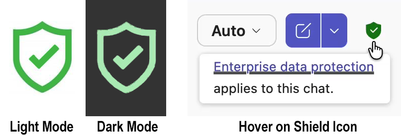 Green shield in Light Mode, Dark Mode and Hover