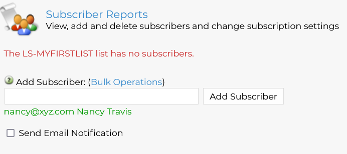 Select List Management > Subscriber Management