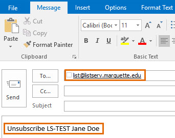 Enter ist@listserv.marquette.edu in the To: field