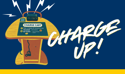 text saying charge up plus a stylized image of a charge cart