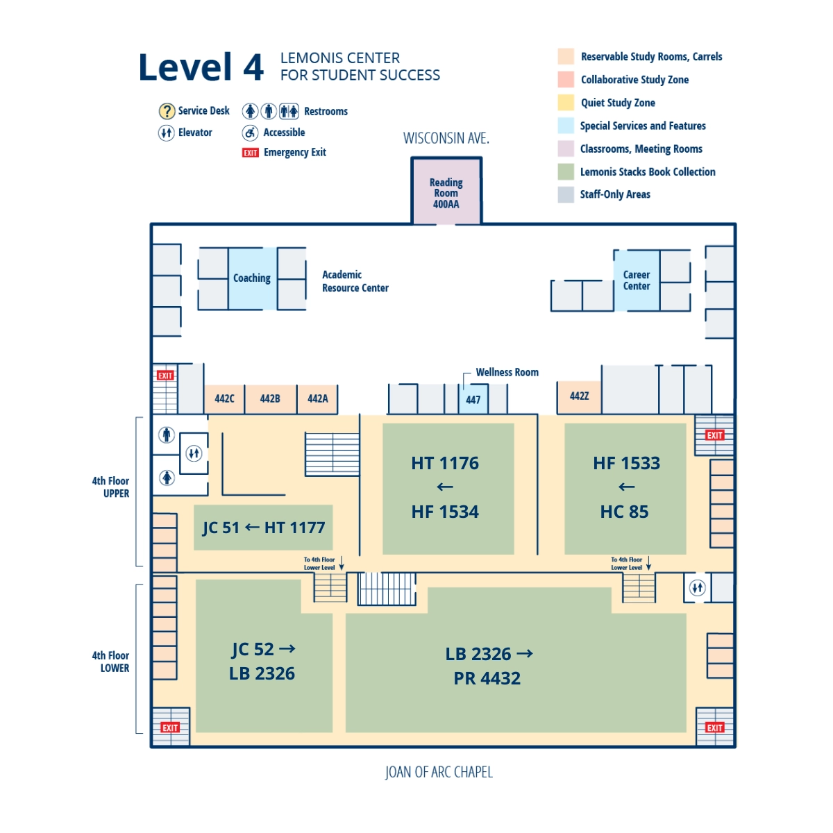 Map of Lemonis Center for Student Success, 4th floor