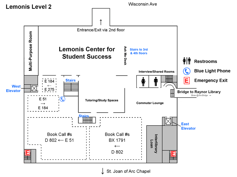 Map of second floor of Lemonis Center for Student Success