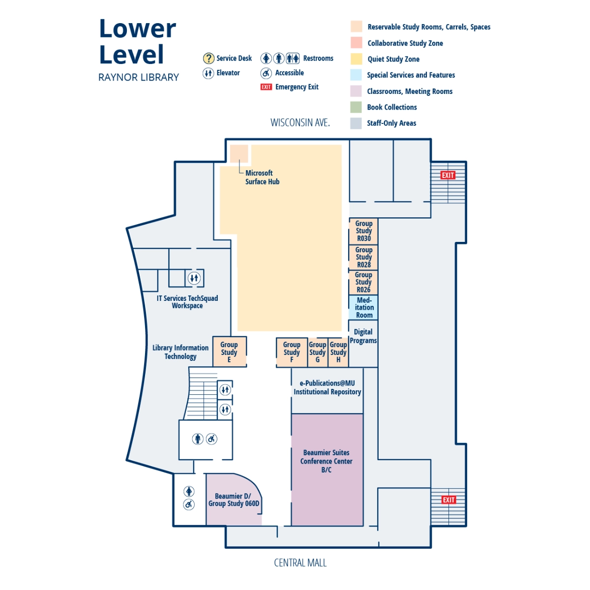 Lower level of Raynor Library