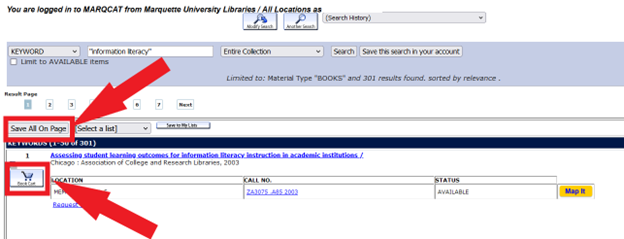 screenshot of legacy MARQCAT user interface