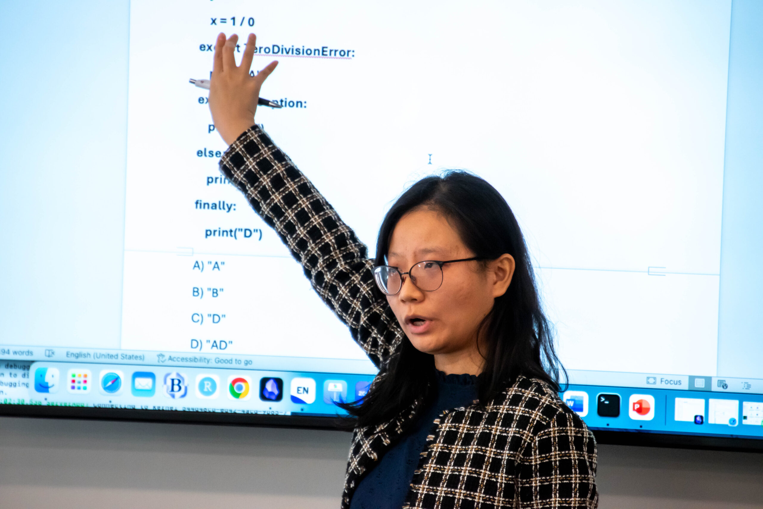 Dr. April Song, WIPFLI Fellow in AI, teaches her class.