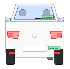 Rear window and exterior rear window placement for stickers