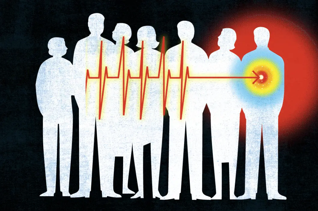 Heart beat moving across silhouettes