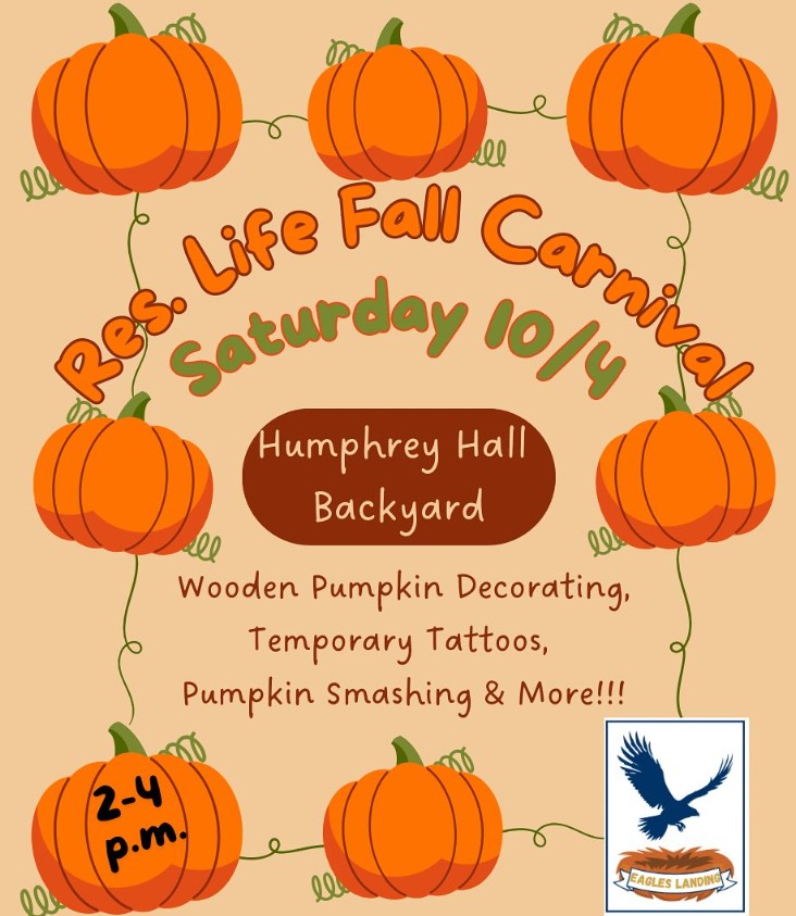 poster for res life fall carnival, words and pumpkins