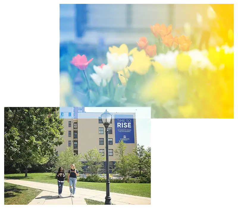 Two students walking on campus