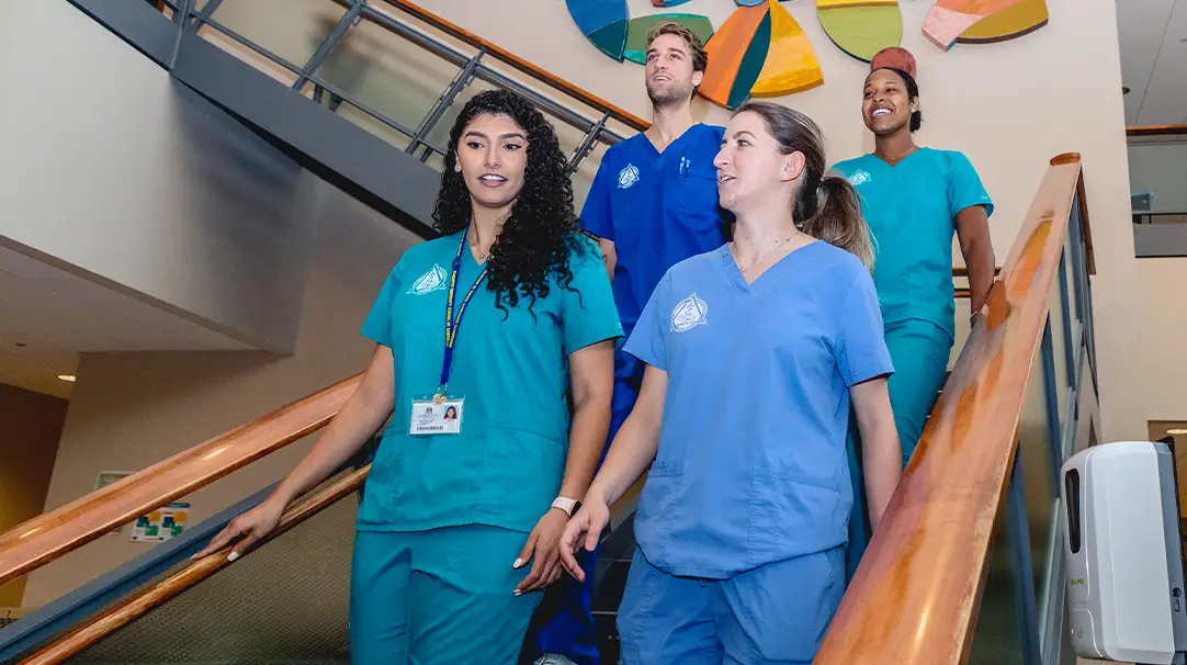 Students touring the dental school.