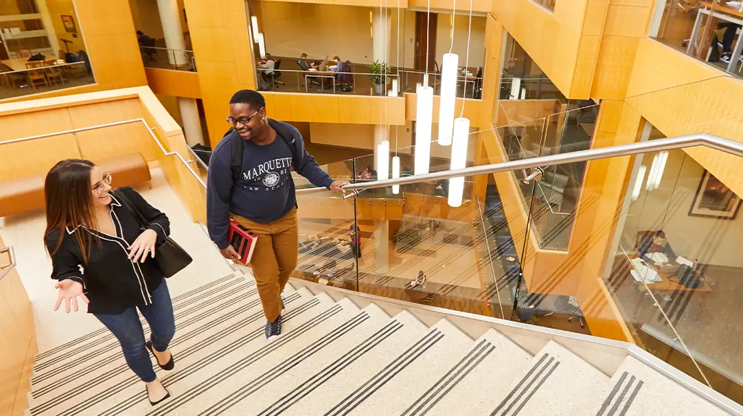 Students on the main stairway of the law school