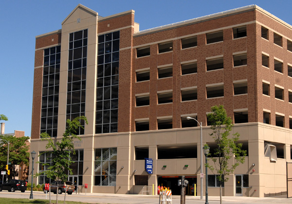 wells parking structure located between 12th and 13th street