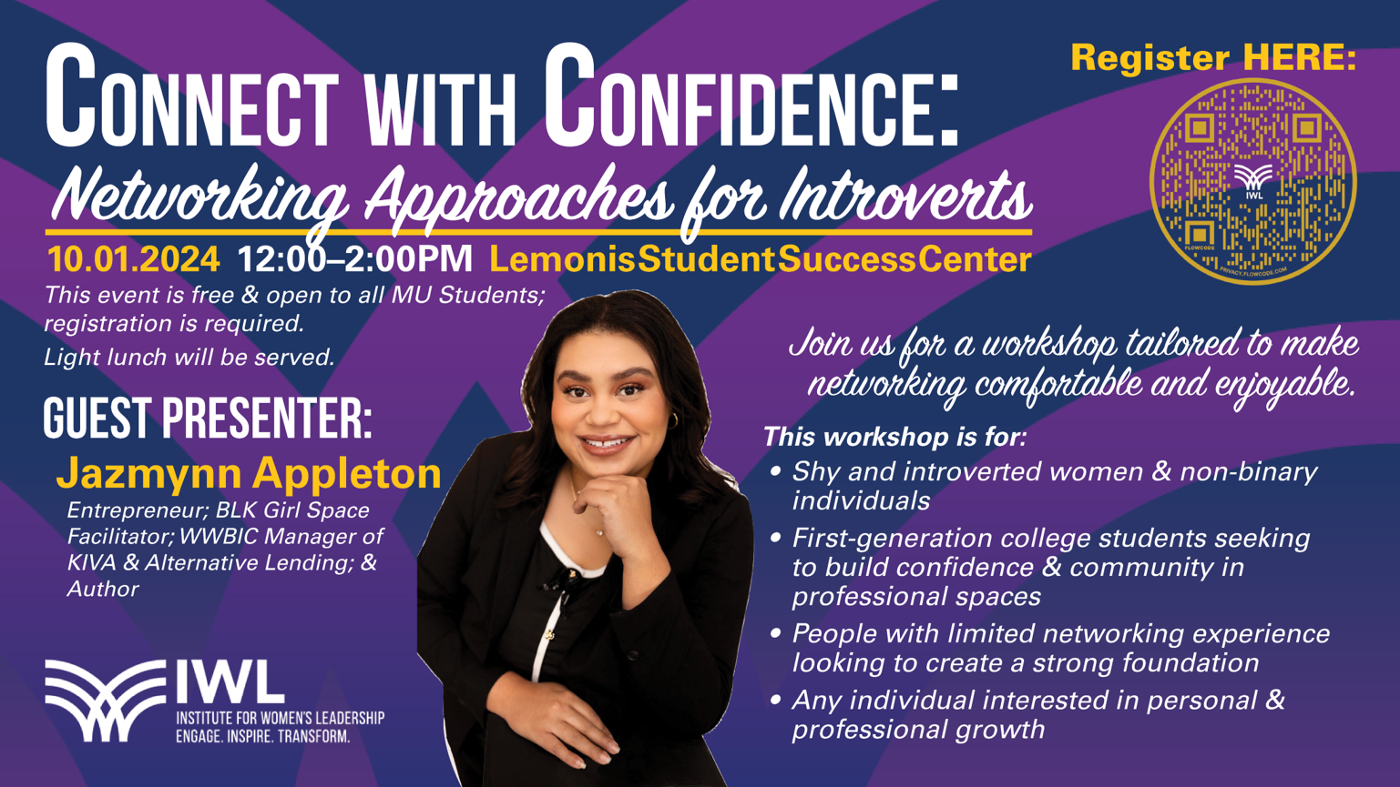horizontal digital flyer for 2026-10-01 IWL Workshop_Connect with Confidence