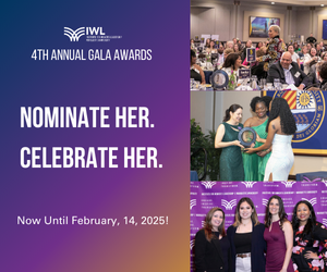 Promotional poster for the 4th Annual Gala Awards by IWL, featuring a group of individuals celebrating, with text encouraging nominations and highlighting the event date until February 14, 2025.